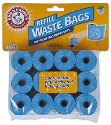 Arm & Hammer Durable Disposable Dog And Cat Waste Bags With Activated Baking Soda, 180 Dog Poop Bags, 9 x 14 Inches, Blue