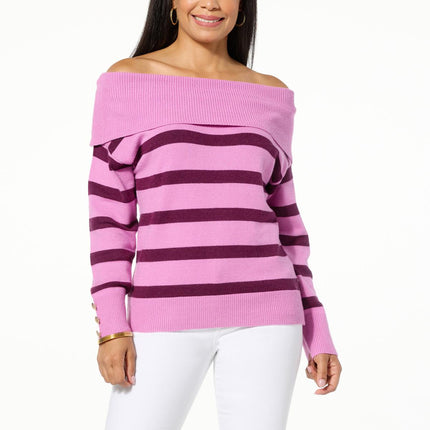 TWRHLL Christie Brinkley Women's Striped Boatneck Sweater - Elegant, Comfortable Knit