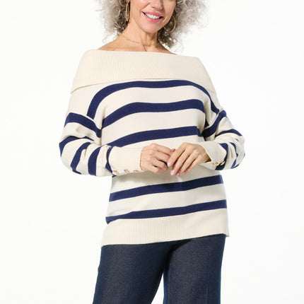 TWRHLL Christie Brinkley Women's Striped Boatneck Sweater - Elegant, Comfortable Knit