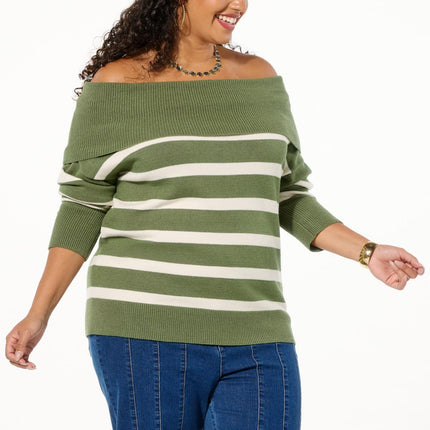 TWRHLL Christie Brinkley Women's Striped Boatneck Sweater - Elegant, Comfortable Knit