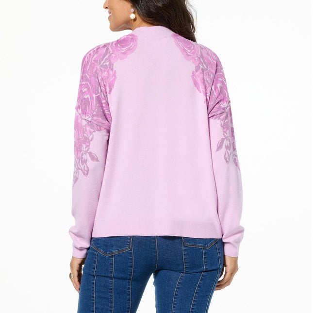 TWRHLL by Christie Brinkley Vintage Floral Print Mock-Neck Sweater