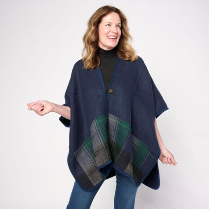 Vince Camuto Women's Reversible Woven Plaid Topper with Toggle Closure