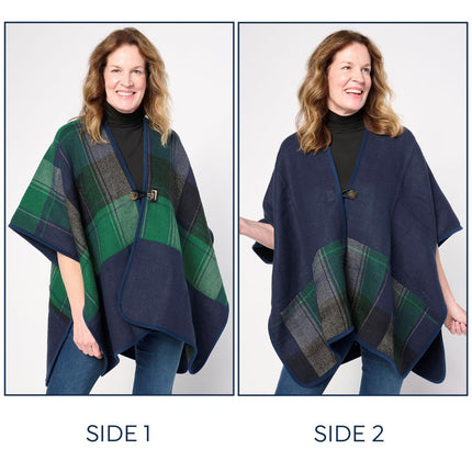 Vince Camuto Women's Reversible Woven Plaid Topper with Toggle Closure