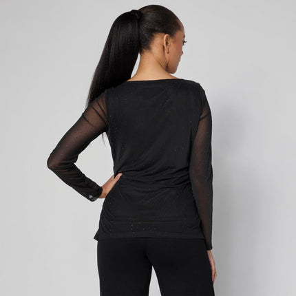 Vivica A. Fox Collection Rhinestone Mesh Knit Shirt with Shirring