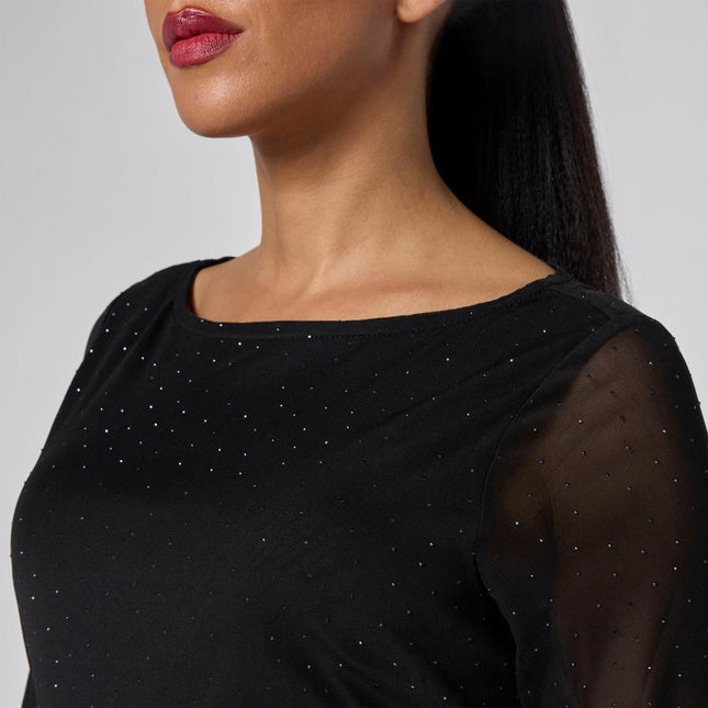 Vivica A. Fox Collection Rhinestone Mesh Knit Shirt with Shirring
