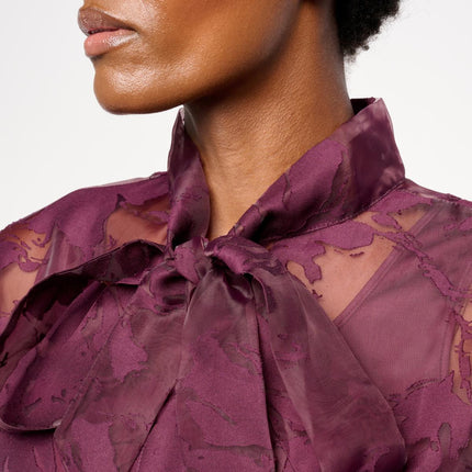 Elegant WynneCollection Embellished Chiffon Bow Blouse with Inner Tank