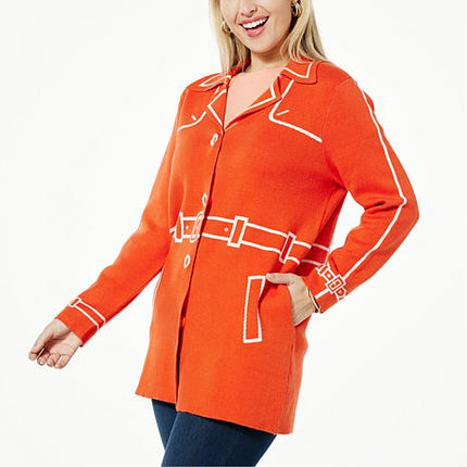 WynneCollection SoftKNIT Trompe L'oeil Trench Topper Jacket with Side Pockets