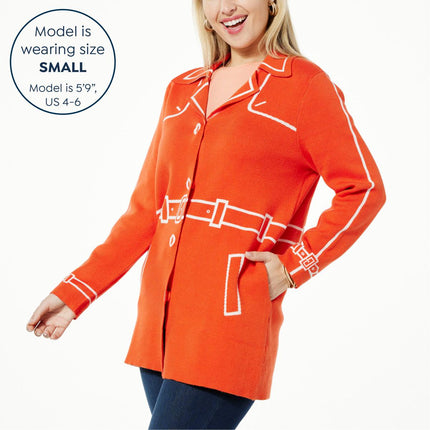 WynneCollection SoftKNIT Trompe L'oeil Trench Topper Jacket with Side Pockets