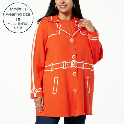 WynneCollection SoftKNIT Trompe L'oeil Trench Topper Jacket with Side Pockets