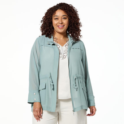 WynneLayers Women's Sheer Chiffon Utility Jacket with Cinched Waist