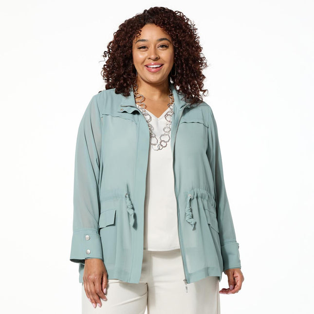 WynneLayers Women's Sheer Chiffon Utility Jacket with Cinched Waist