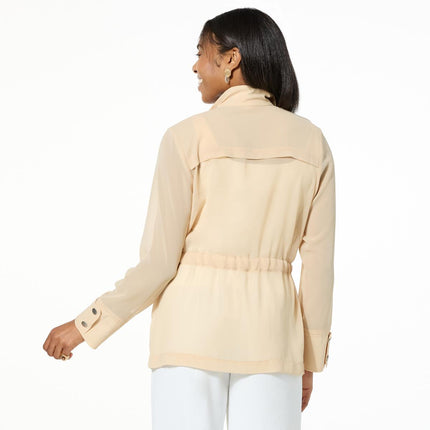 WynneLayers Women's Sheer Chiffon Utility Jacket with Cinched Waist