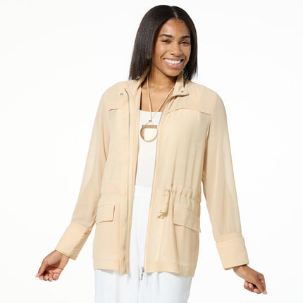 WynneLayers Women's Sheer Chiffon Utility Jacket with Cinched Waist