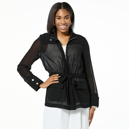 WynneLayers Women's Sheer Chiffon Utility Jacket with Cinched Waist