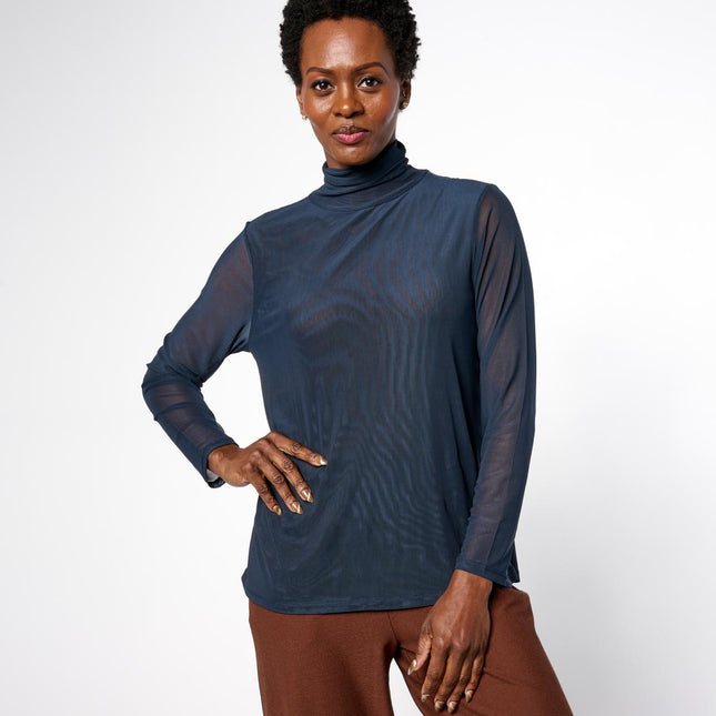 WynneLayers Mesh Knit Turtleneck Top with Double-Layered Body